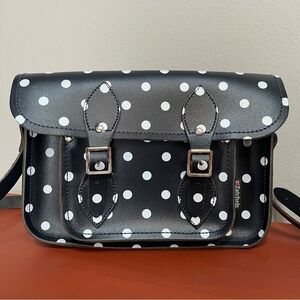 Zatchels Genuine Leather Polka Dot Satchel Crossbody Navy Blue Buckles